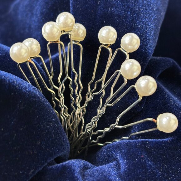 Pearl Silver Color Metal Hairpins set of 10 - Picture 3 of 4